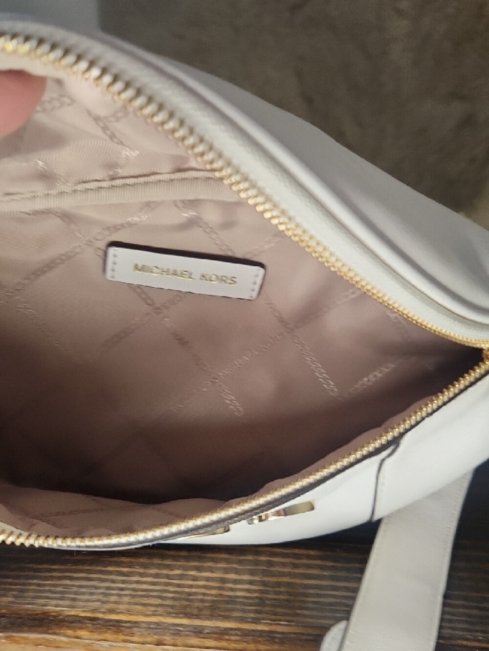 Michael Kors White Leather KORS Crossbody Belt Bag with Gold Hardware - Picture 10 of 15